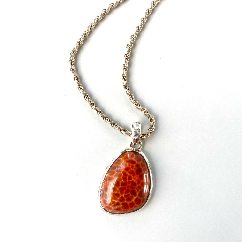 Sterling Silver Natural Leopard Agate Pendant